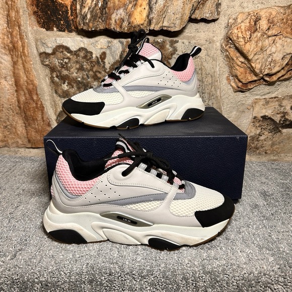 Dior B22 Pink White Grey Mens Reflective Sneakers - Size 42D 9US Made In Italy